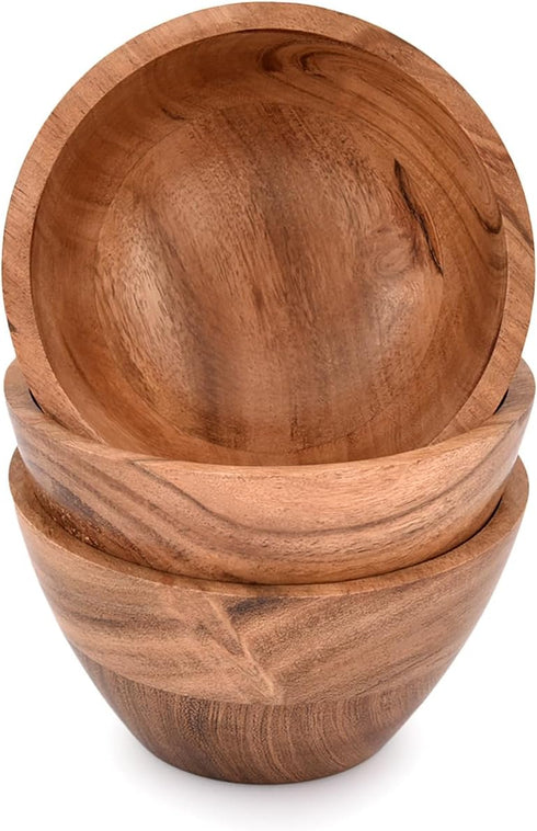 Handmade Acacia Wood Bowl Set of 3 For Nuts, Candy, Appetizer, Snacks, Olive and Salsa Ideal for Dinner Parties & Family Gatherings (5" x 5" X 2.75") by EDHAS