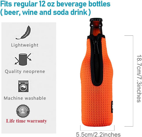 12oz 330ml 4PC Pack Beer Sleeve Insulators Standard Bottle Cooler Covers Zip-up Jacket Holder Non-slip Thick Neoprene