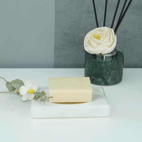 Countertop White Soap Dish Tray Marble Soap Holder Trinket Plate for Bathroom Sink Kitchen Bedroom Vanity Bathroom