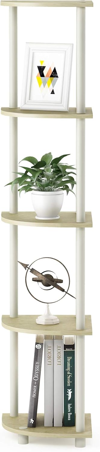 Furinno Turn-N-Tube 5 Tier Multipurpose Shelving Unit, Corner Display Rack, 1-Pack, Cream Faux Marble/White