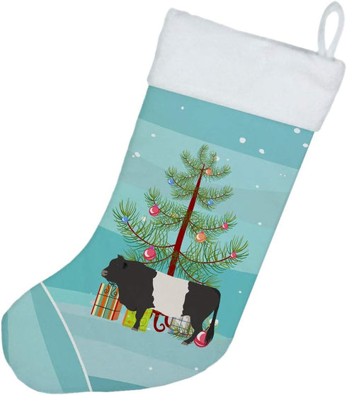 Caroline's Treasures BB9198CS Belted Galloway Cow Christmas Stocking, Teal Fireplace Hanging Stockings for Christmas