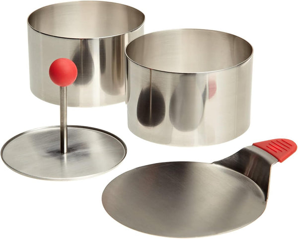 Ateco Round Food Molding Set, 4-Piece Set, 3.5 by 2.1-Inches High, Includes 2 Rings, Fitted Press & Transfer Plate