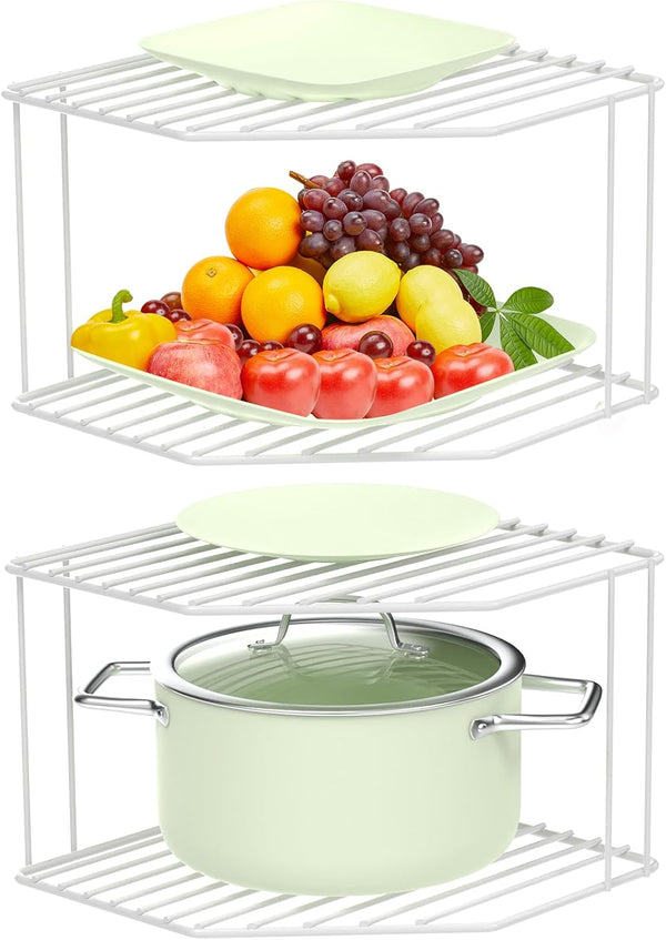 AKAZA 2Pcs 2-Tier Corner Stackable Organizer Shelf for Kitchen - Cabinet Storage Shelf