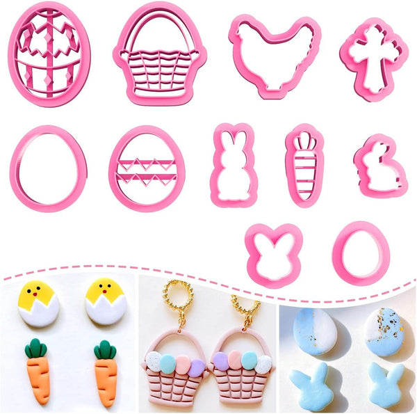 Keoker Polymer Clay Cutters, 11 Shapes Easter Day Cutters for Earrings Making, Small Easter Clay Cutters