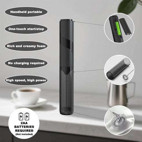 15-Second Handheld Milk Frother with Cover- Silent Drink Mixer, Travel-Ready with ABS Sleeve, Battery-Powered