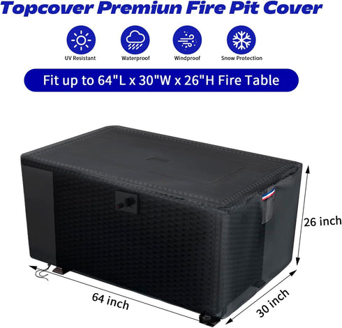 64 30 inch 600D Rectangular Fire Pit Cover, x Waterproof Outdoor Propane Gas Fire Table Covers Patio Deck Box Storage