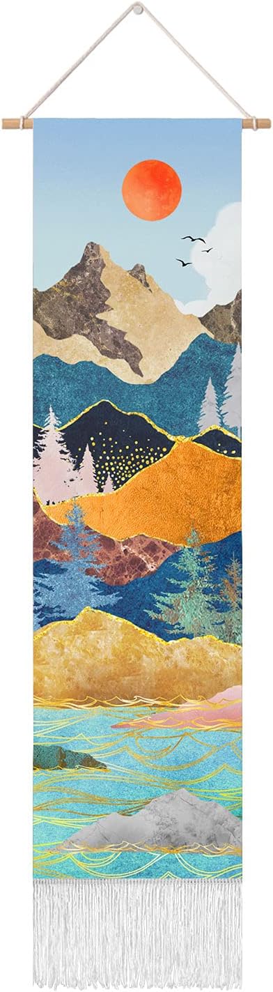 RosieLily Wall Art Tapestry, Blue Mountain Nature Design, 13W x 51H Inches for Bedroom Wall Decor