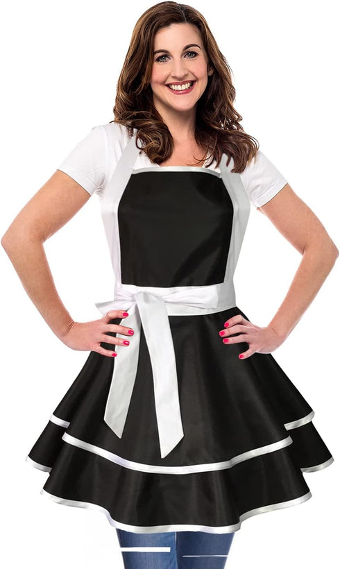 Violet Mist Retro Aprons for Women, Cute 50s Vintage Black Lady Apron, Adjustable Bid Waist Kitchen Gift