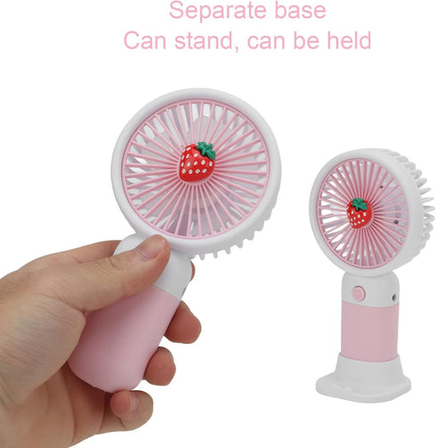 Mini Handheld Fan - USB Rechargeable Cartoon Strawberry Portable Fan for Home Office Outdoor