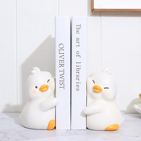 Cute Hug Ducks Decorative Bookends, Unique Book Ends to Hold Books Creative Resin Book Holder Stopper for Home Office