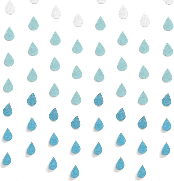 Yzurbu 24 Strings Raindrop Garland Decorations - Paper Hanging Rain Drops for Baby Shower, Party and Centerpieces