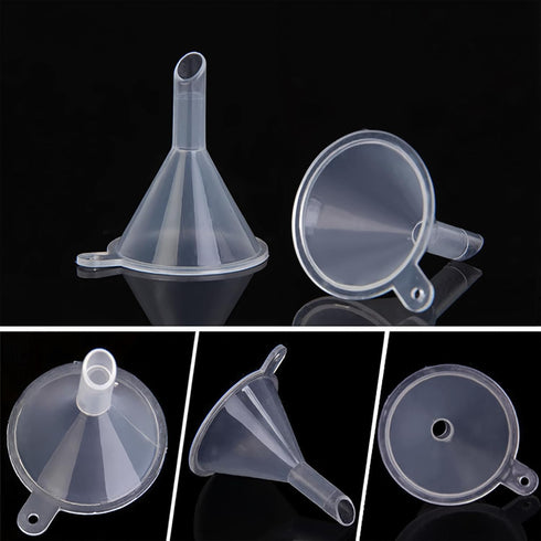 JOHOUSE 50PCS Mini Clear Plastic Funnels for Filling Small Bottles, Lab Bottles, Sand Art, Perfumes, Oils, Spices,