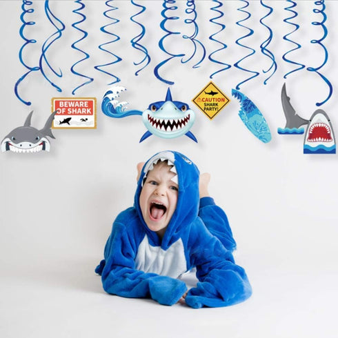 30Ct Shark Hanging Swirl Decorations, Ocean Birthday Theme, Under The Sea Party Supplies for Kids Decor
