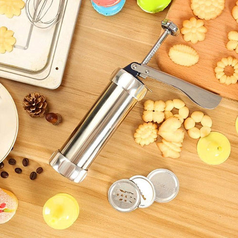 YOOUSOO Cookie Maker Press Gun Kit, Stainless Steel Biscuit Maker with 20 Discs and 4 Nozzles for Homemade Baking