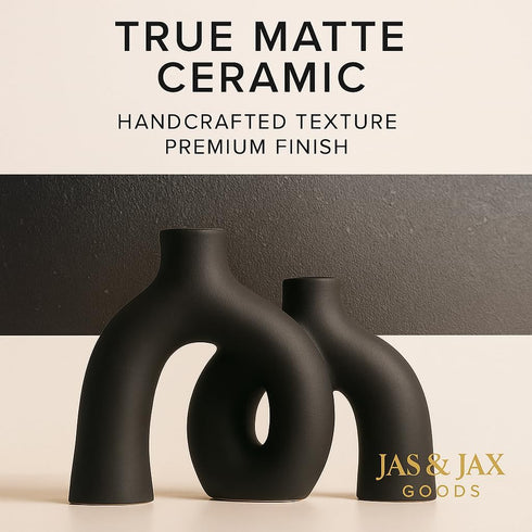 Jas & Jax Goods Set Matte Black Ceramic Vase - Modern Hug Donut Ceramic Vases by , Minimalistic Nordic Home Decor
