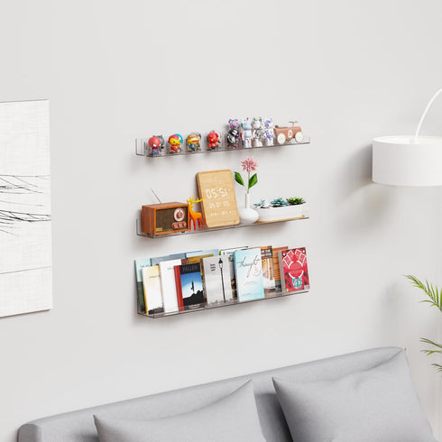 Yieach 4 Pack Acrylic Shelves for Wall Storage,No Drilling Adhesive Shelves,Clear Stick On Bathroom Wall Shelf