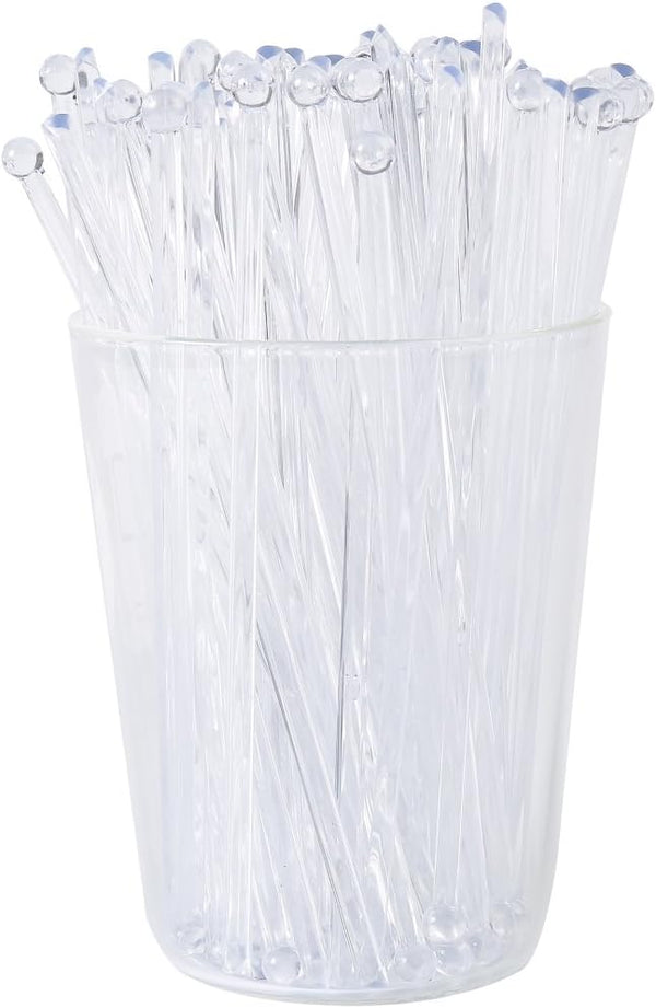 Gmark 6 Inch Plastic Round Top Swizzle Sticks 100 ct Clear, Ball Head Stirrer 100 Pack GM1003D