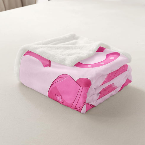 90"X90" Erosebridal Cowgirl Throw Blanket Cute Kawaii Pink Cowgirl Queen Fleece Blanket Gifts For Girls Women Cowboy