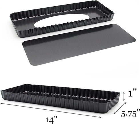 Tosnail 2 Pack Non-Stick Quiche Pan 14" x 5.75" with Removable Bottom Tart Baking Pan