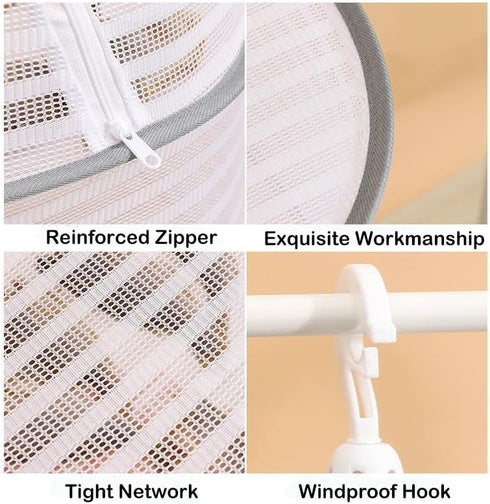 WALLBIG 2Pack 4Layer Foldable Mesh Drying Rack, Zipper Hanging Rack for Herbs, Indoor/Outdoor (Green)