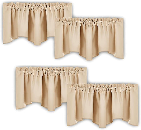 NICETOWN Room Darkening Window Valance, Solid Thermal Insulated 52"x18" Scalloped Curtain Panels (Biscotti Beige, 4