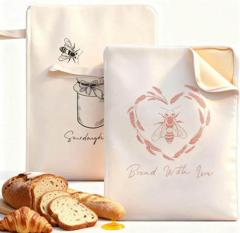 WiNDANCE Wide Zipper Access Beeswax Bread Bags for Homemade Bread - 2 Packs