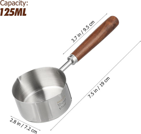 Luxshiny Mini Sauce Pan, 125ml Stainless Steel Saucepan with Pour Spouts Butter Warmer Measuring Cup Small Melting Pot with Wood Handle for Cooking Banquet Picnic by Luxshiny