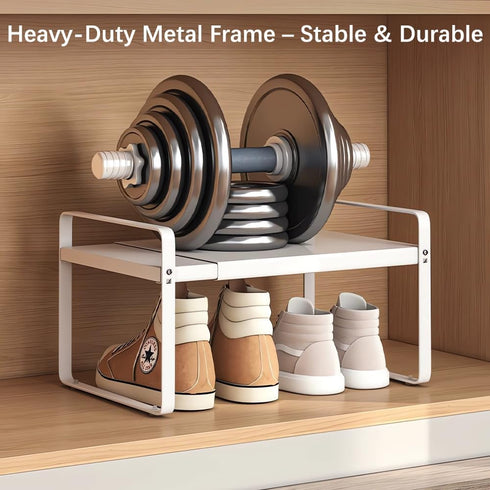 1-Tier (H:10"), 14.9"-23.6", Closet, Pack Expandable Metal Shoe Rack Adjustable Width Heavy-Duty Free-Standing Shoe