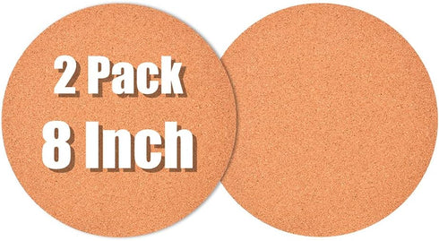 2-Pack 8" Round Cork Coasters, Absorbent Plant Saucers & Trivets for Hot Pots, DIY Craft Board