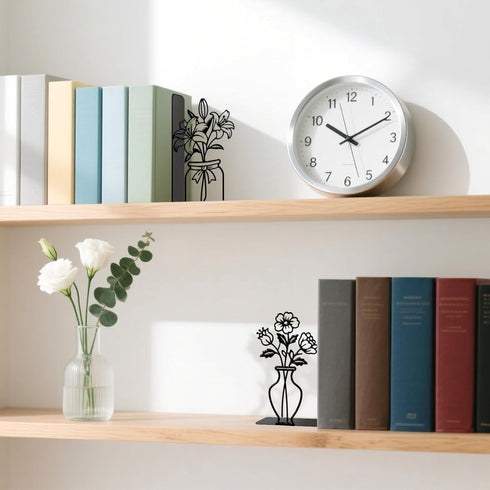 Metal Flower Book Ends Flower Vase Bookends Decorative Book Ends for Shelves Bookshelf Home Office Desk Bookshelf Decor