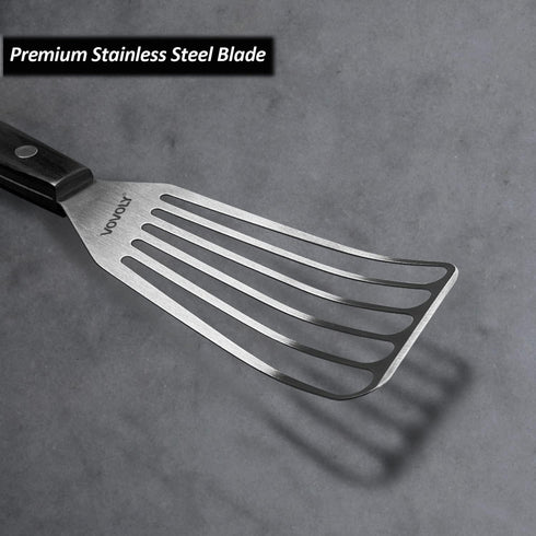 2 Pack Stainless Steel Fish Spatula Turner, Slotted Spatulas for Flipping, Turning, Frying & Grilling, Wooden Full Tang