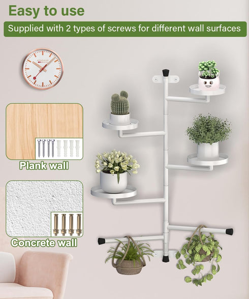 4-Tier 160 Window Plant Shelves, Rotating Indoor Wall Mounted Plant Holder Shelf for Haning Multiple Plants, Floating