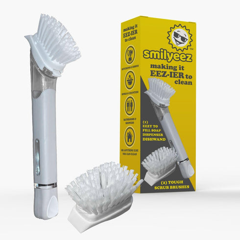Smilyeez Caddy Combo, Sink Caddy with Smiling Dishwand & 2 Scrub Brushes (White & Grey)