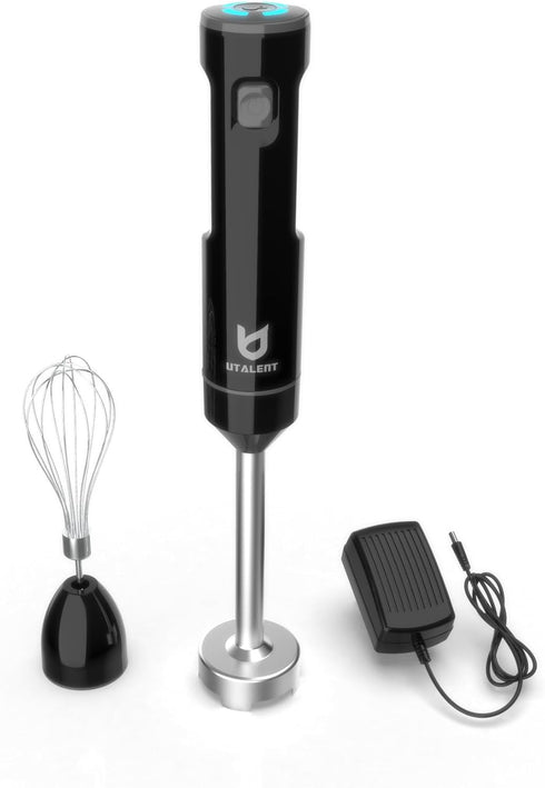 Cordless Hand Blender by UTALENT, Variable Speed Immersion Blender, Black with Fast Charger, Egg Whisk for Smoothies