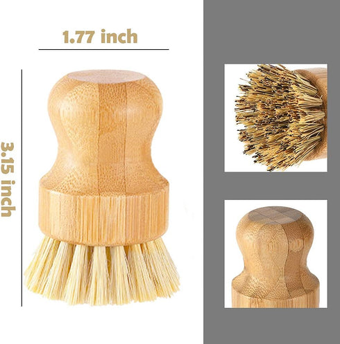 Palm Dish Brush - Bamboo Full Circle Dish Brush 3 Packs, Mini Pot Brush Natural Scrubber Cleaning Kit for Pots and Pans