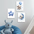 HNNXAR Set 3 16x24 Elephant Nursery Wall Decor,Blue Moon And Stars Picture Painting,Baby Girl Room Decor,Nursery Canvas