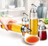 Olive Oil Dispenser Bottle, 10 Oz Liquid Condiment Container, Glass Decanter with Dripless Capped Spout and Degree Scale