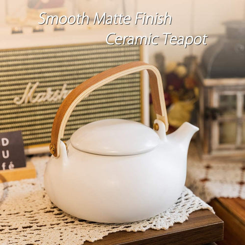 2cup 800ml ZENS Teapot with Infuser, Ceramic Japanese Teapot for Loose Leaf Tea, Small Matte White Porcelain Tea Pot
