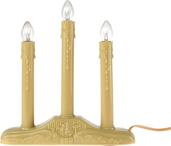 Creative Hobbies 3 Light Electric Candolier, Indoor Christmas Candle Lamp, Ivory Plastic with Clear Bulbs