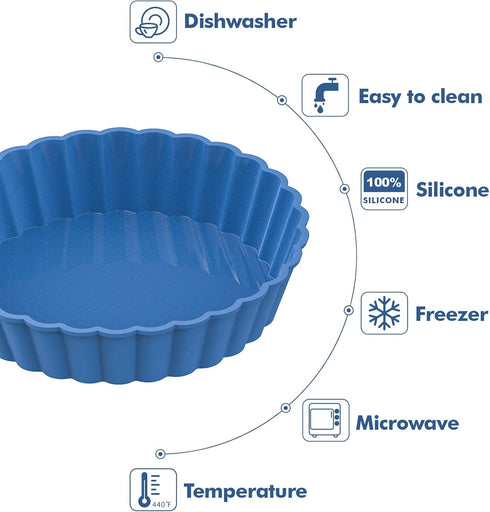 Webake 8 Pack Silicone Tart and Pie Molds, 5 Inches Silicone Round Mold Individual Small Fluted Cake Pans Mini Quiche Tart Pans for Baking by Webake