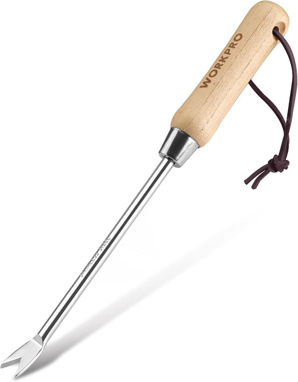 WORKPRO Dandelion Weeder Puller Tool with Wood Handle, Stainless Steel Garden Weed Remover Tool