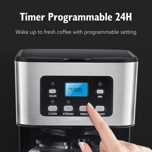 Taylor Swoden 12-Cup Programmable Coffee Maker, Regular & Strong Brew Drip Machine for Home & Office