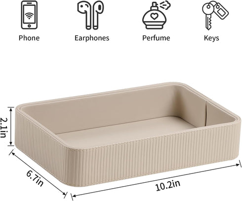 PU Leather Valet Tray Organizer, Modern Nightstand Organizer Bedside Desktop Storage for Womens and Men, Decorative