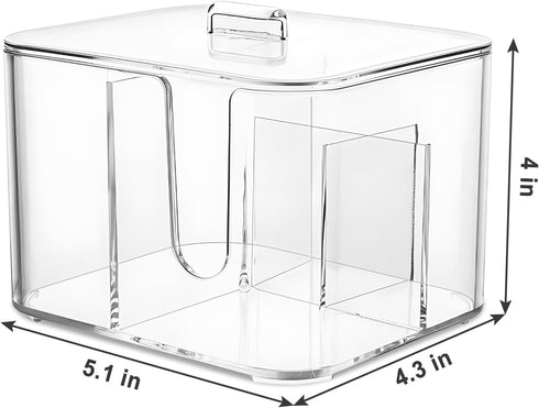 Qtip Holder - Clear Acrylic Cosmetic Items Storage Dispenser for Bathroom Vanity Countertop, 4 Compartments