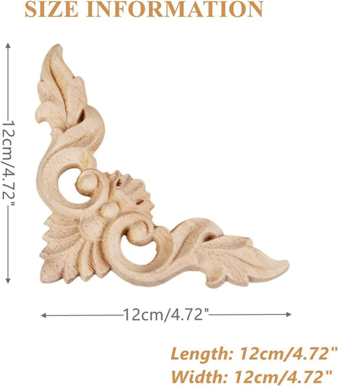 MUXSAM 4Pcs Wood Carved Appliques Onlays, Unpainted Wooden Corners Flower Carvings for DIY Artwork Project