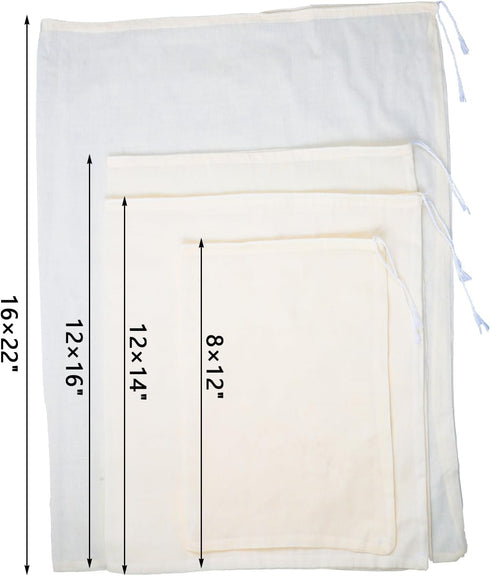 Carrollar 8Pack Bags,4 making(8x12"/12x14"/12x16"/16x22") Nut Milk Sizes Unbleached Cotton Cheesecloth Bags,Food