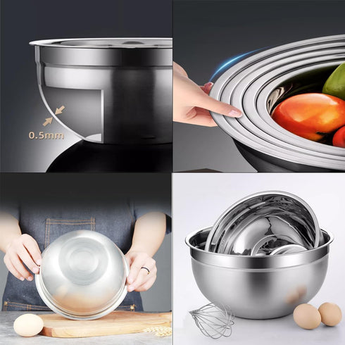 Stainless Steel Mixing Bowl - 5 Quart Metal Kitchen Aid Mixing Bowl for Baking, Cooking, and Food Storage