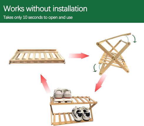 2 (2 Tier Bamboo Shoe Rack,Portable Folding Shoe Storage Rack,Without Installation Small Shoe Rack Perfect