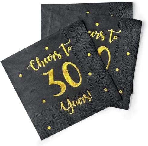 Cheers to 30 Years Cocktail Napkins | Happy 30th Birthday Decorations for Men and Women, 50-Pack 3-Ply Napkins | 5 x 5