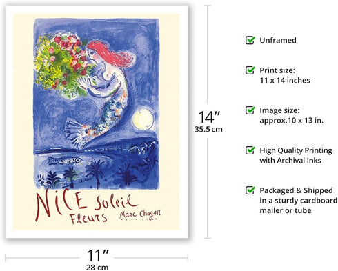 Nice France - Sun and Flowers (Soleil Fleurs) - Vintage Travel Poster by Marc Chagall c.1962 - Fine Art Matte Paper